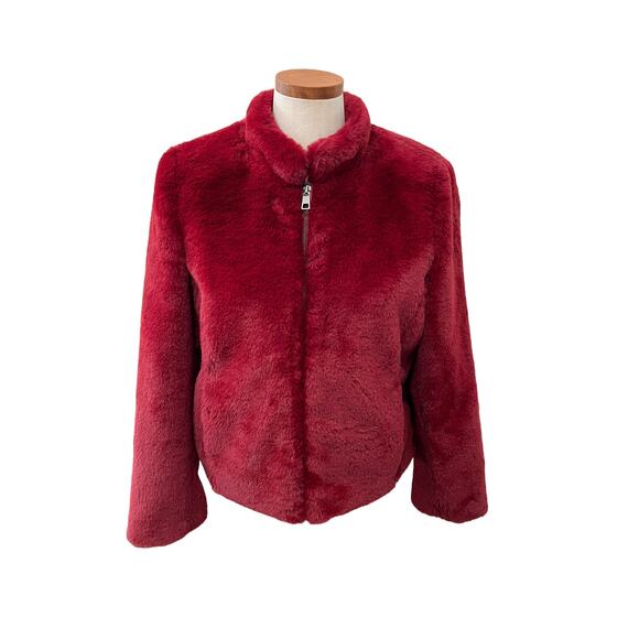 Banana Republic Short Faux Fur Teddy Jacket Merlot S - Picture 1 of 6